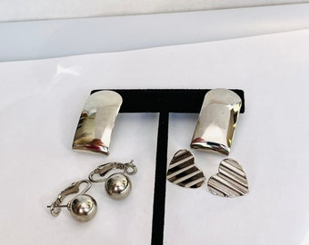 Vintage 3 pair New Vintage Lot Earrings for Women and girls NOS new old stock stud earrings love friendship gift Art Deco Hippie Boho silver