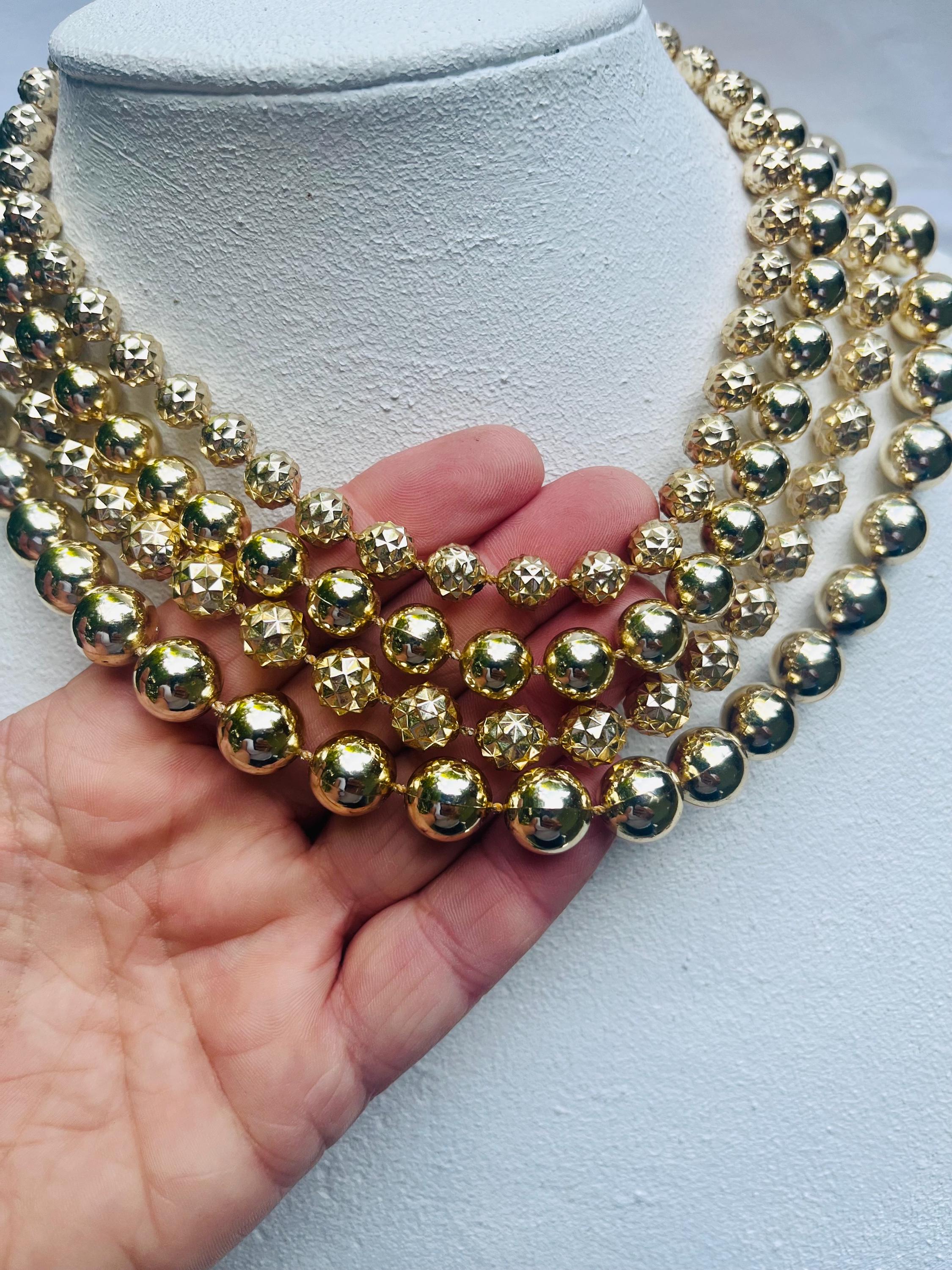 Vintage Necklace 4 Strand Gold Tone Resin Beads Lightweight