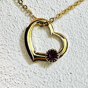Vintage Heart Necklace with Purple Cubic Zirconia - 16&quot; Chain