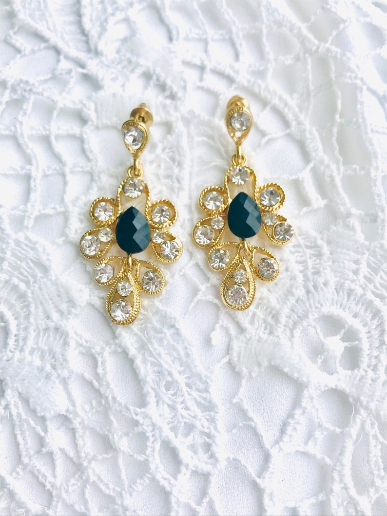 Cubic Zirconia Vintage Earrings elegant earrings dangles, wedding Earrings Statement Earrings black and gold earrings Dangle Earrings