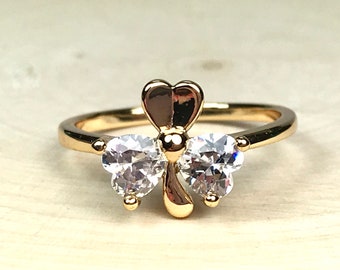 Shamrock Ring Size 6.75  Cubic Zirconia Ring Vintage Rings for Women CZ Rings Estate RingVintage Rings, Gold Plated
