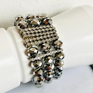 Vintage Art Deco Crystal Stretch Bracelet: Sparkly Party Jewelry