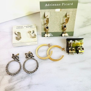 Lot of New vintage earrings lot of vintage  jewelry 1990s earrings Art Deco Floral Lot Dangles Hoops studs lot of earrings dead stock