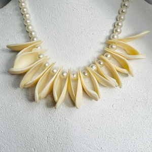 Vintage Shell & Faux Pearl Necklace: Beach Statement Jewelry, 18”