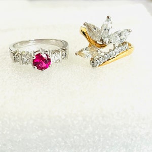 Ring lot 2 rings one pink CZ size 8 one clear CZ multi stone ring size 8 estate rings cubic zirconia ring lot rings for women love friend
