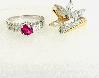 Ring lot 2 rings one pink CZ size 8 one clear CZ multi stone ring size 8 estate rings cubic zirconia ring lot rings for women love friend