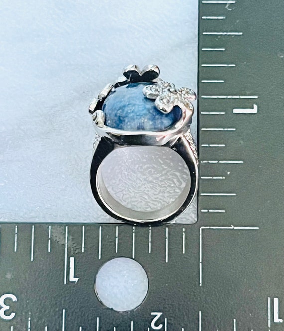 Vintage Lapis Lazuli Ring Size 6 Floral marcasite… - image 7