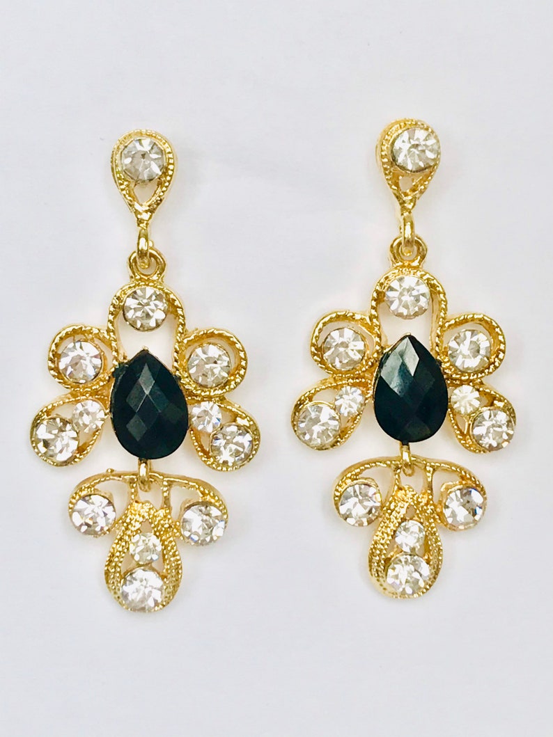 Cubic Zirconia Vintage Earrings elegant earrings dangles, wedding Earrings Statement Earrings black and gold earrings Dangle Earrings