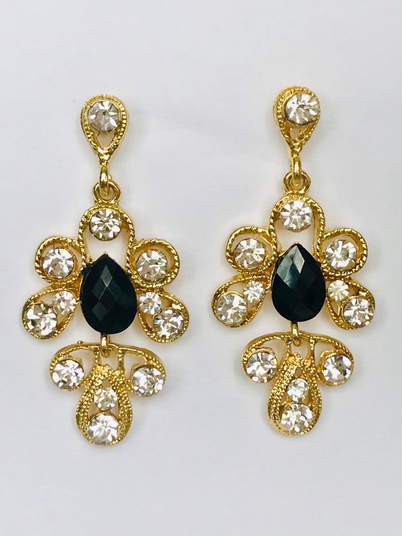 Cubic Zirconia Vintage Earrings elegant earrings dangles, wedding Earrings Statement Earrings black and gold earrings Dangle Earrings