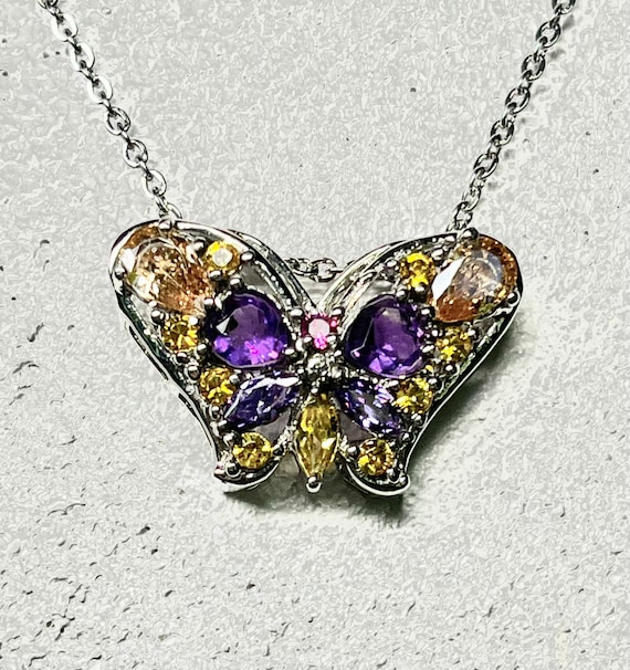 Sterling Silver Halo Butterfly Necklace With Crystals From Swarovski –  Tuesday Morning