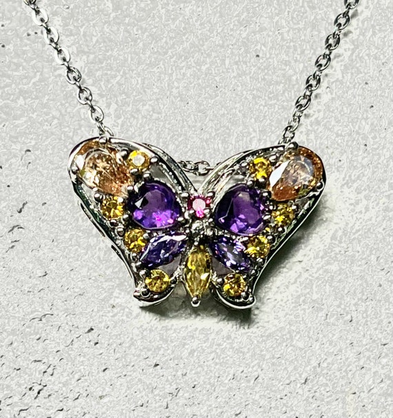 Sterling Silver Halo Butterfly Necklace With Crystals From Swarovski –  Tuesday Morning