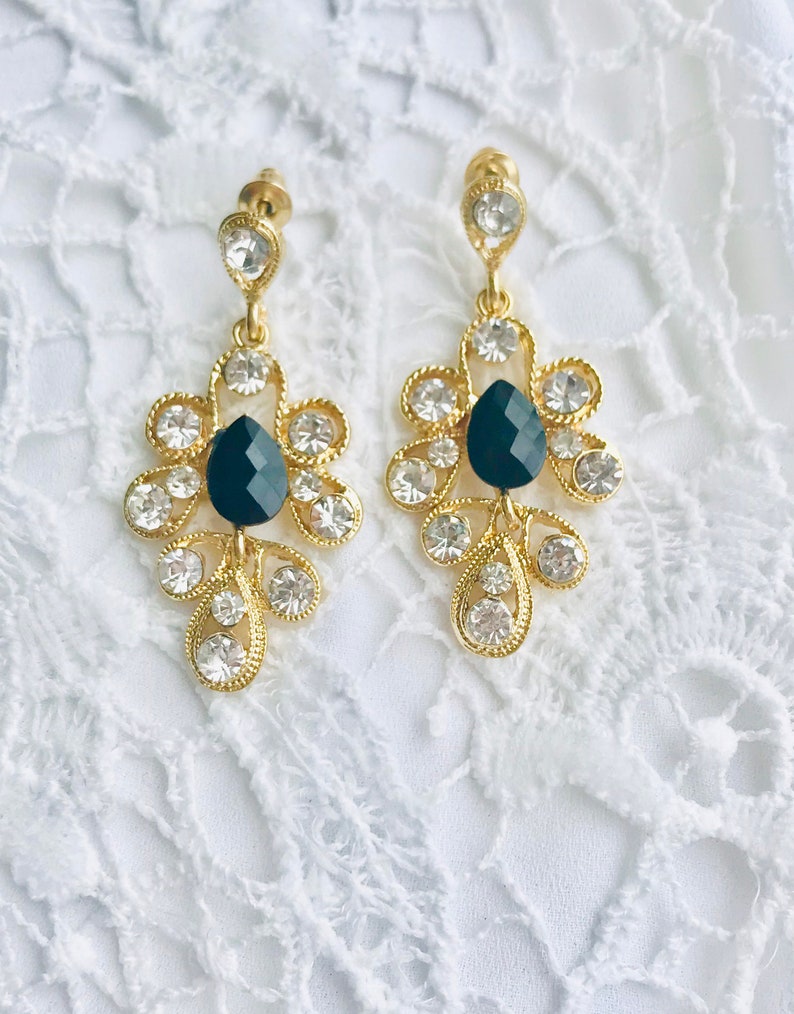 Cubic Zirconia Vintage Earrings elegant earrings dangles, wedding Earrings Statement Earrings black and gold earrings Dangle Earrings