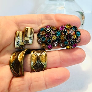 Lot Vintage Earrings 3 pair of studs 2 brown enamel pair 1 multicolored cubic zirconia pair preowned gorgeous ready to wear