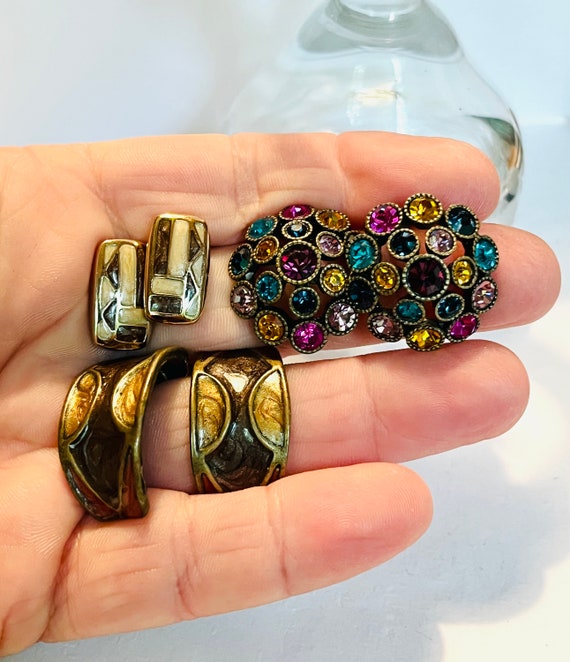 Lot Vintage Earrings 3 pair of studs 2 brown ename