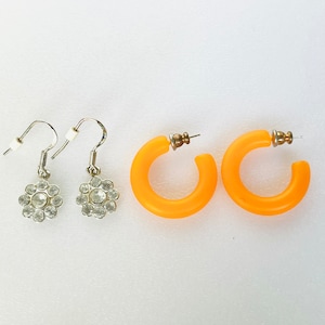 1980s Vintage Orange Hoop Earrings & Rhinestone Dangles - New Old Stock