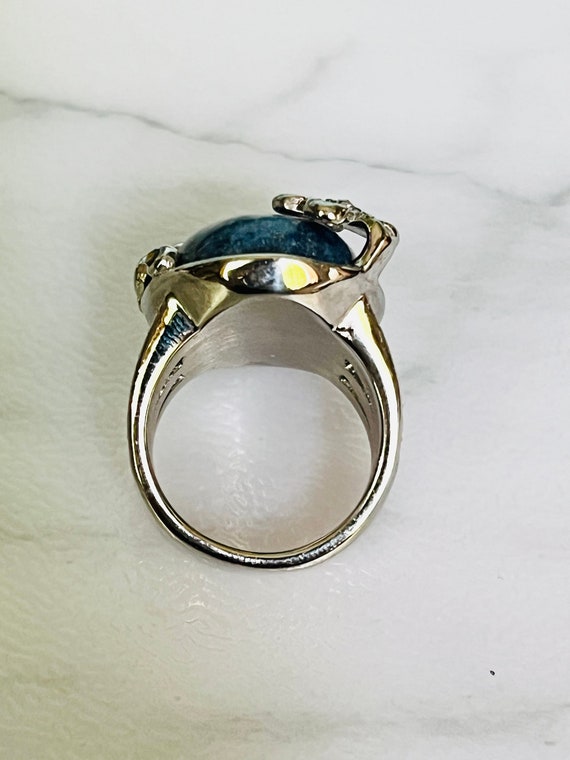 Vintage Lapis Lazuli Ring Size 6 Floral marcasite… - image 6