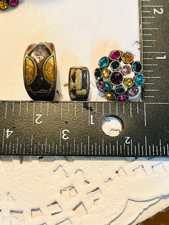 Lot Vintage Earrings 3 pair of studs 2 brown enam… - image 2