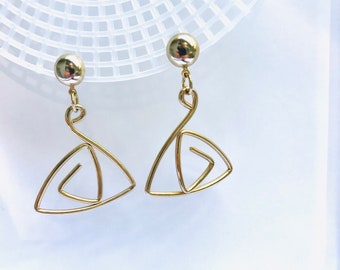 Vintage Earrings Estate Geometric Earrings Gold plated Dangle Earrings Art Deco Vintage Jewelry for Her Dangles Wire Boho Hippie Lightweight