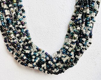 Vintage Seed Beaded Necklace: 30" Boho Style Estate Jewelry