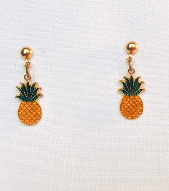 Pineapple Earrings vintage Fruit Earrings Hawaii E