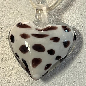 Fused Glass Heart Pendant Necklace: Brown & Clear Vintage Jewelry