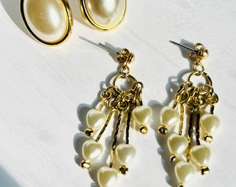 Vintage Earrings Party Earrings 1 pair Dangles 1 pair post faux pearls
