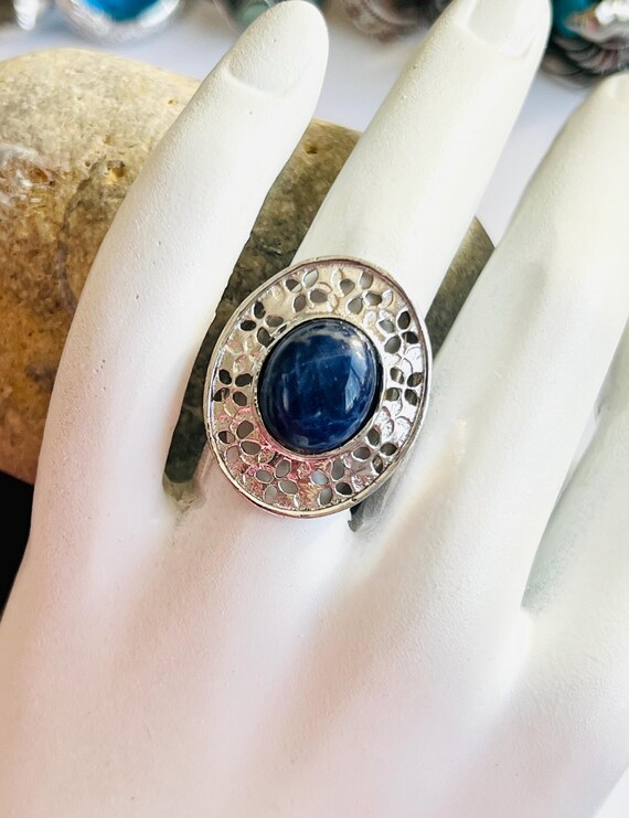 Vintage Gemstone Ring Size 5 Statement Ring Silve… - image 9