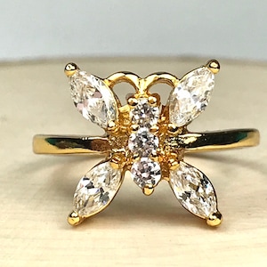 Vintage Ring size  Butterfly Ring 8 1/2 Butterfly Cubic Zirconia Ring CZ ring statement Ring Gift for Her Estate Rings Butterflies Jewelry