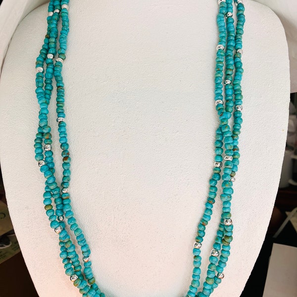 Vintage Faux Turquoise Necklace 34 inches adjustable to 38 inches Beaded Necklace Southwestern Design