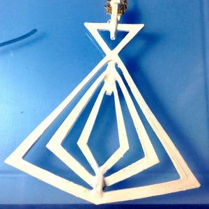 Vintage 1980s Art Deco Necklace: Geometric White Charm, 24&quot; Chain
