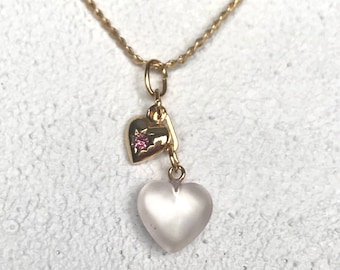 Vintage Heart Necklace Girls Necklace Dainty Necklace Vintage Necklace October Birthstone Necklace 16” chain Gift for Her Charm Necklace