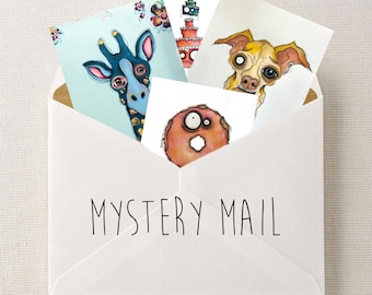Sobre de correo misterioso / Sorpresa artística original / Pegatina / Postal / Impresión / Club de correo postal divertido
