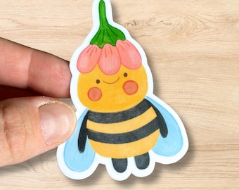 Kawaii Blumenhut Biene - Vinyl Aufkleber | Glänzende Oberfläche
