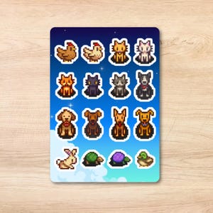 Stardew Valley pixel animal holographic sticker sheet - Vinyl Sticker for Water bottles, Journals, Kindle and planners Cozy Gaming Decor