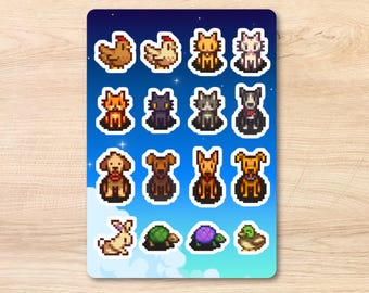 Stardew Valley pixel animal holographic sticker sheet - Vinyl Sticker for Water bottles, Journals, Kindle and planners Cozy Gaming Decor