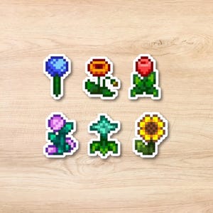 Stardew Valley pixel Flower stickers - Waterproof Vinyl Sticker for Water bottles, Journals, Kindle, Planners, and Gifts - Cozy Gaming Decor