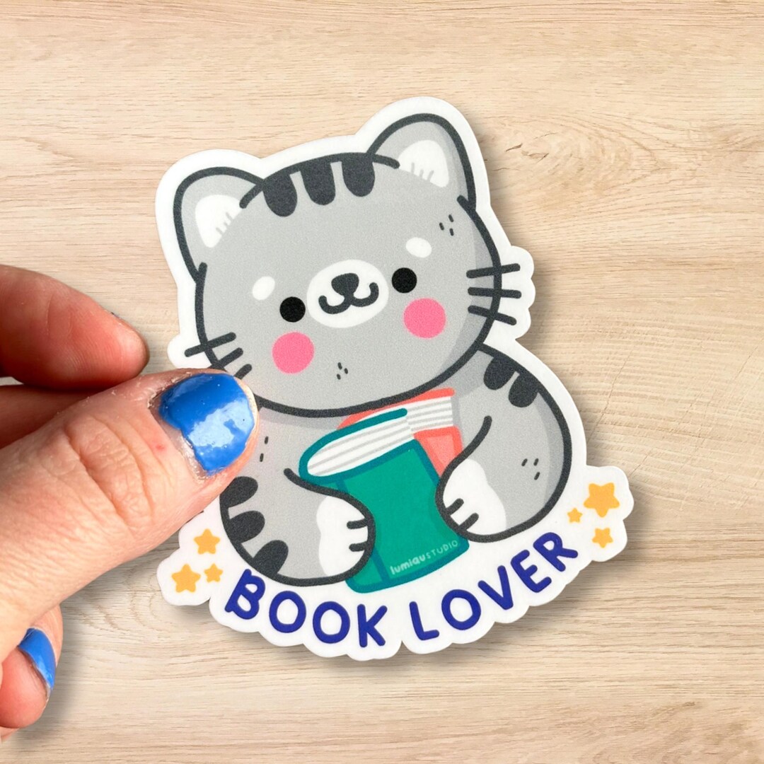 Kawaii Cat Book Lover - Vinyl Sticker | Glossy Finish - Etsy