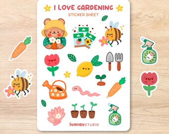 Handmade Sticker Sheet - I love Gardening - Journal stickers, planner decoration, bullet journal stickers