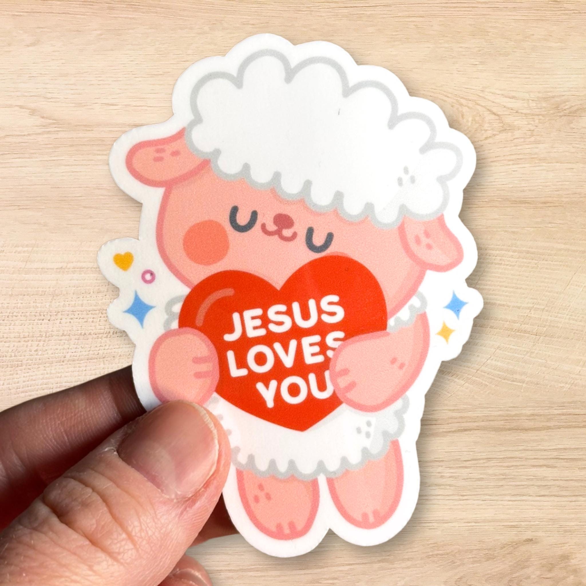 Jesus Loves You Sticker – Kawaii Christian Lamb Vinyl Decal for Bible Journals, Gifts, Water Bottles, Kids, Faith Aesthetic