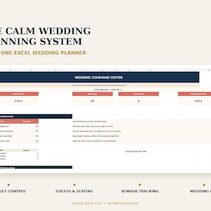 Hochzeitsplaner-Tabelle für Excel | Budget, Gästeliste, Zu-/Absagen, Sitzordnung, Dienstleister & Checkliste
