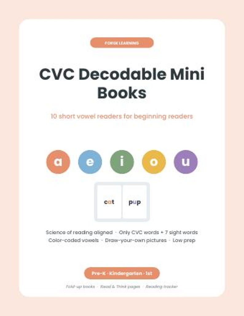 Phonics Bundle Kindergarten | CVC Flashcards, Decodable Readers, Sight Word Worksheets, Consonant Blends, Short Vowel Printable image 6
