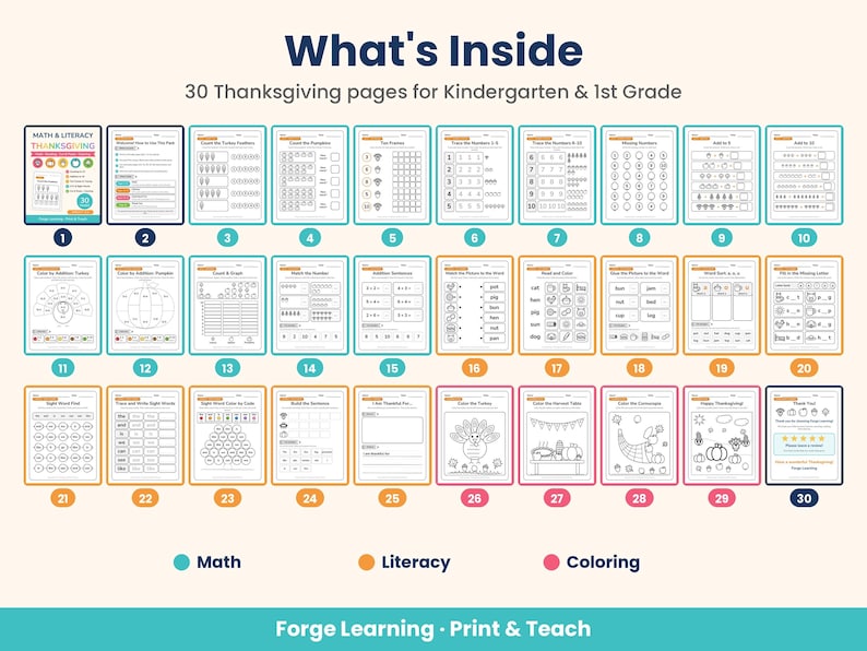 Preview of Thanksgiving cut and paste math activity pages