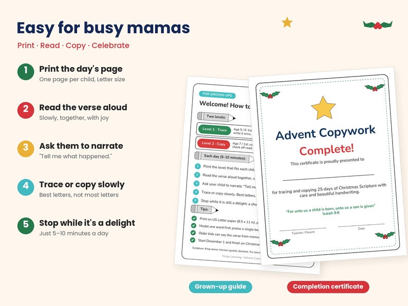 Preview of additional Advent Copywork pages for kindergarten and 1st grade Christian homeschool families
