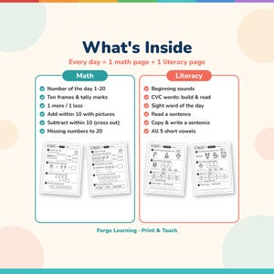 What's inside the December morning work pack: daily math and literacy pages, answer key and certificate