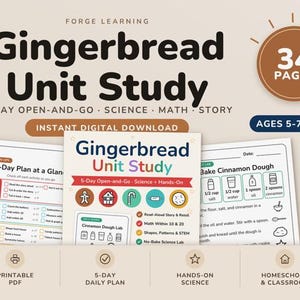 Cover of a 5-day open and go Gingerbread Unit Study printable for kindergarten and 1st grade