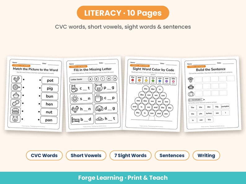 Preview of additional November no prep worksheets from the pack