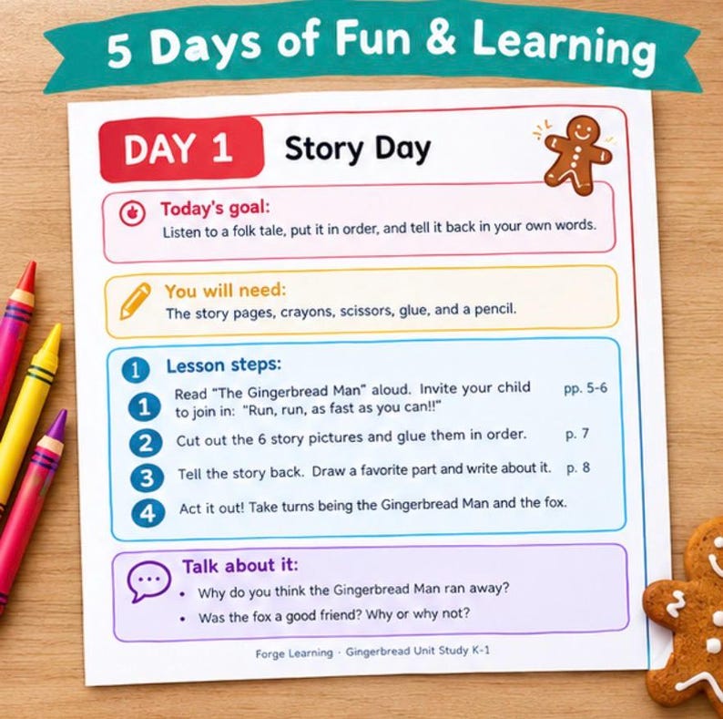 Preview of the gingerbread no-bake science lab and writing pages