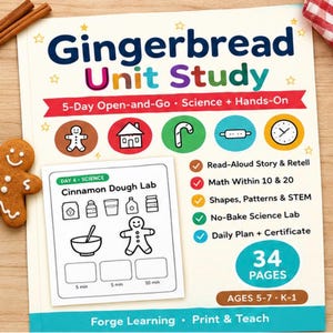 Preview of a daily teacher plan page from the gingerbread unit study