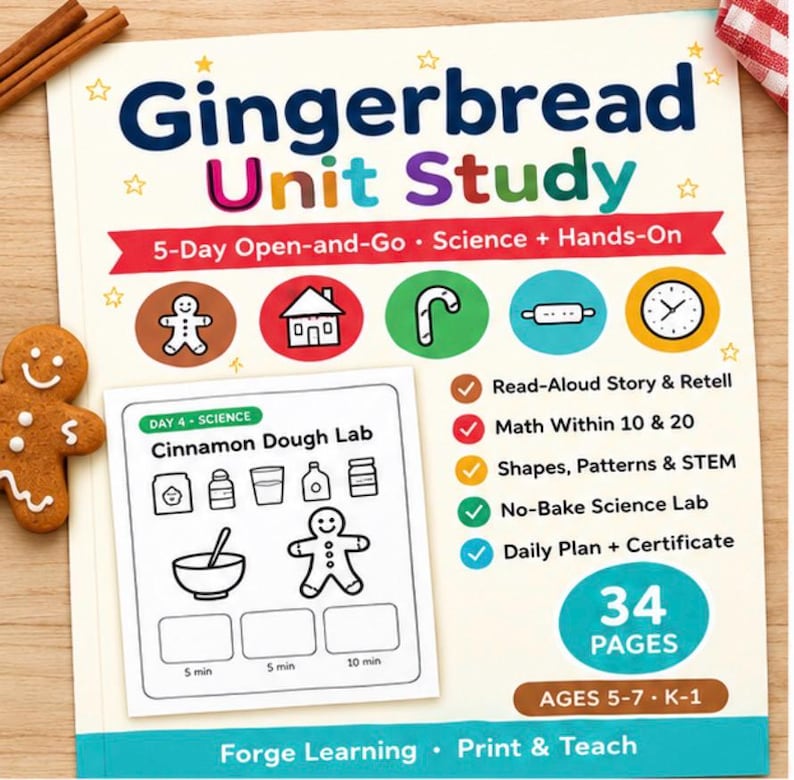 Preview of a daily teacher plan page from the gingerbread unit study
