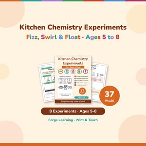 Kitchen Science Experiments for Kids, Kitchen Chemistry Printable, Homeschool Science Ages 5-8, STEM Activities, Kindergarten 1st 2nd Grade